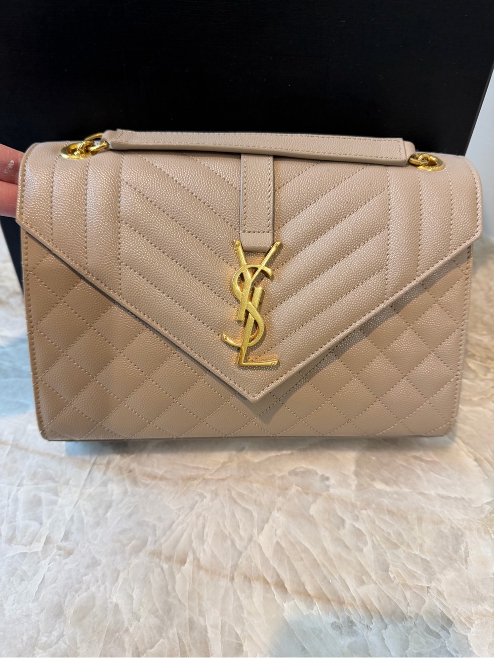 NWOT—YSL Quilted Beige Leather Shoulder Bag with Gold YSL Hardware - Picture 2 of 8